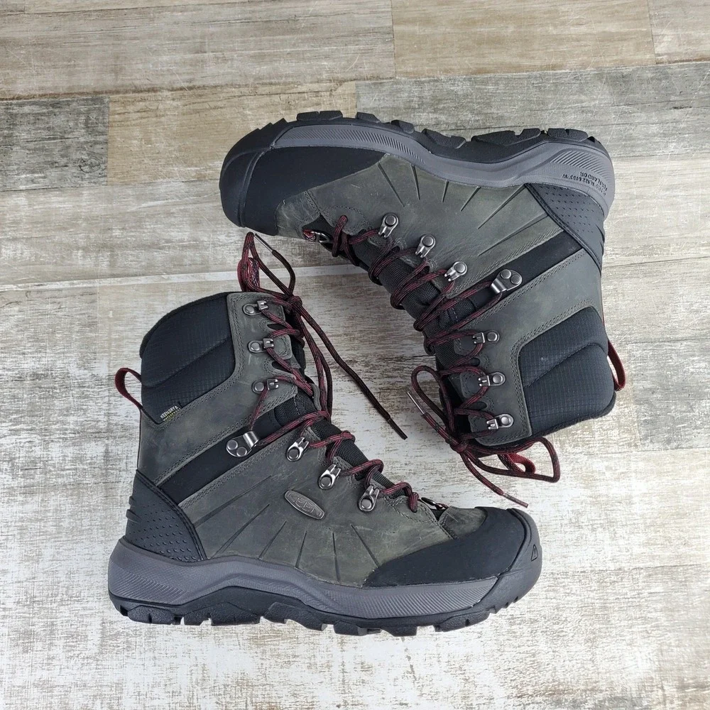 KEEN Revel IV High Polar Mens Hiking Boots Sz 9 Magnet Red Carpet Leather